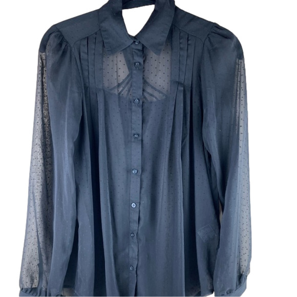 MANDEE Black Sheer Polka Dot Blouse with  Back Cut-Out - Picture 1 of 13
